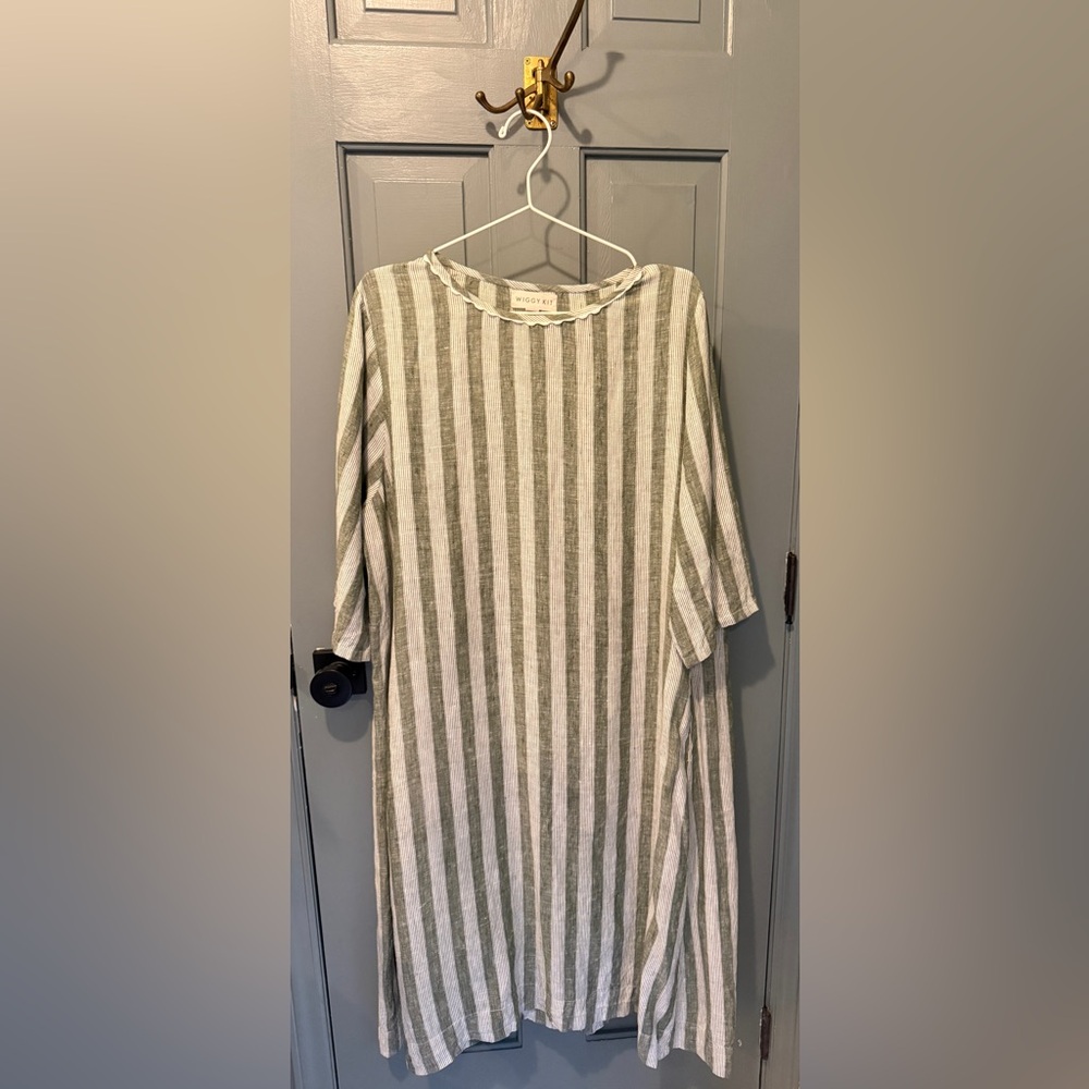 Wiggy Kit Striped Green Linen Dress